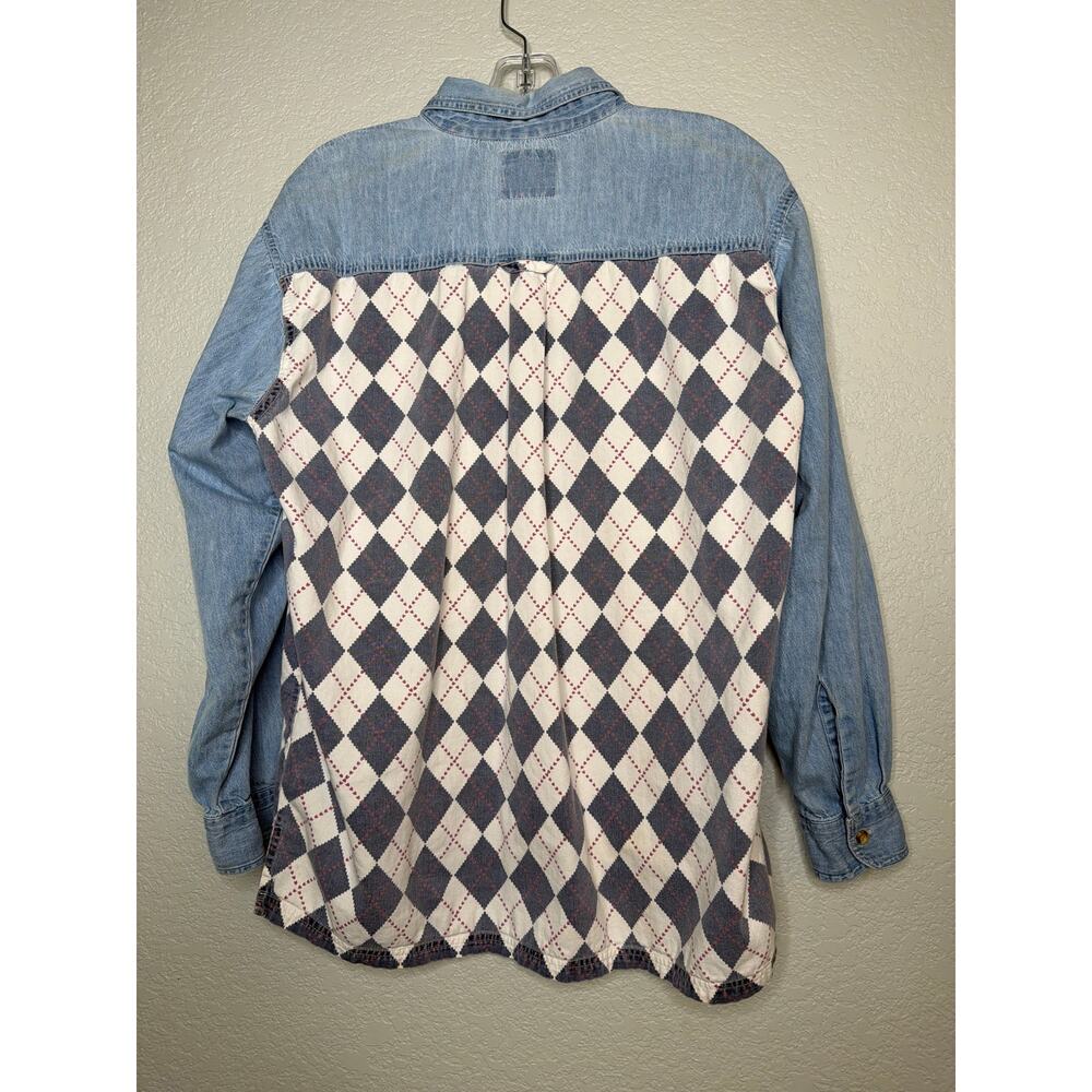 Andrews Blues Denim Patchwork Henley Shirt Cotton Blue Large - Picture 2 of 12
